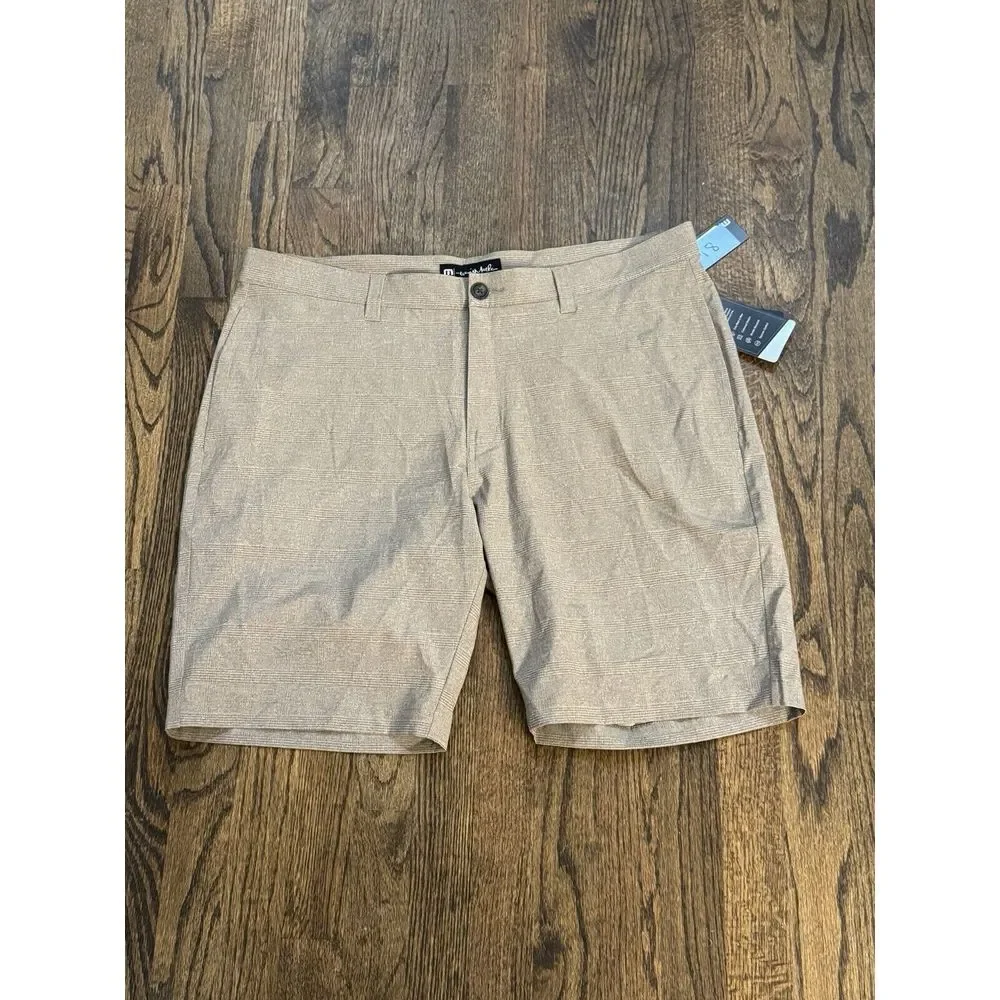 Travis Mathew Grommet‎ Performance Golf Shorts Size 38 Beige Brown Plaid